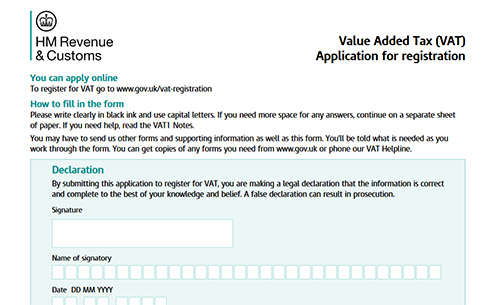 Register for VAT by post with the VAT1 form