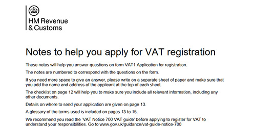 Notes to help complete the VAT1 form